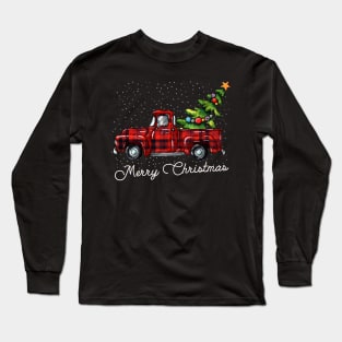 Red Buffalo Plaid Pickup Truck with Tree Merry Christmas Long Sleeve T-Shirt
